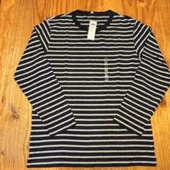 メンズカジュアル長袖Tシャツ LL ネイビーとグレーストライプ