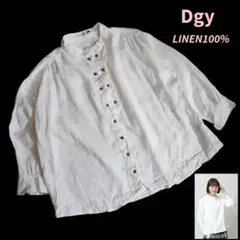 Dgy 麻リネン100% バンドカラー長袖ブラウス 白 コック 84819