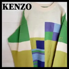 【個性的】KENZO☆総柄・アースカラー☆ニット セーター 緑 :NT