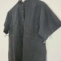 シアー チェック ワンピース ロング 2way ブラック M カーディガン 黒