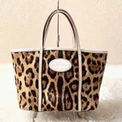 DOLCEu0026GABBANA ハンドバッグ レオパード キャンバス レザー 茶系