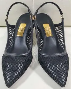 【美品】GRISE 5cm ポインテッドメッシュスリングバック