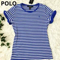 POLO RALPH LAUREN 半袖Tシャツ XL 青白ストライプ フリル
