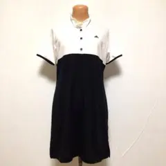 アディダスゴルフ 襟フリル ワンポイント ポロ ワンピース 白黒 大きめ OT