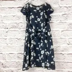 z2476:PATTERN ひざ丈ワンピース　裏地花柄 S〜M