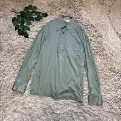 6279❃maxson❃長袖ポロシャツ/ハーフボタン/光沢/薄手/グリーン/L