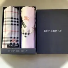 バーバリーロンドン　BURBERRY ピンク＆チェック柄ハンカチ２枚　ロゴ刺繍