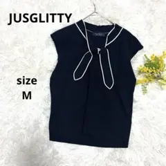JUSGLITTY ジャスグリッティー　ボウタイ　サマーニット　ネイビー　M
