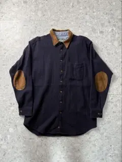 90s Wool Rich ウールシャツ USA製 エルボーパッチ レザー