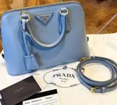超美品☆プラダ サフィアーノ ハンドバッグ ショルダーバッグ ライトブルー水色