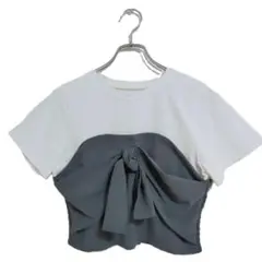 ナイスクラップ Tシャツ 半袖 リボン ビスチェ風 白 グレー F シンプル 夏