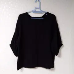 【美品】ウチノ クレープガーゼ パフスリーブ　プルオーバー Lサイズ ブラック
