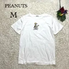 ピーナッツ　メンズ半袖Tシャツ　チャーリーブラウン刺繍　ワンポイント　白T　M
