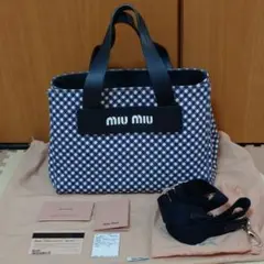 ミュウミュウ⭐カナパギンガムチェックトートバッグ2WAY