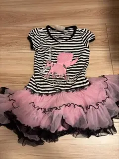 フリル Tシャツ ワンピース 100 キッズ ボーダー ピンク