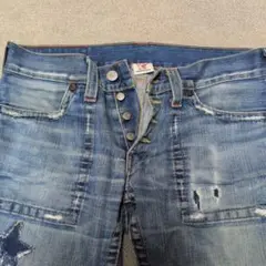 TRUE RELIGION ダメージ加工ライトブルーデニムパンツ