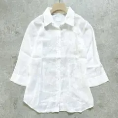 120％lino リノ　ブラウス　シャツ　リネン　白　七分袖　ブルガリア製　40