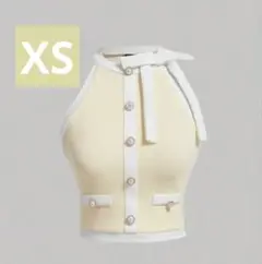 イエロー　キャミソール　パール　リボン　ガーリータンクトップ