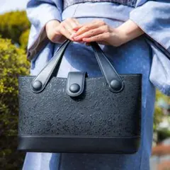 印傳屋 トートバッグ レザー 手提げ 黒 梅の花柄