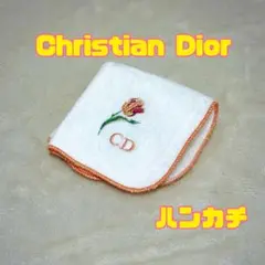 Christian Dior クリスチャンディオール　ハンカチ　花柄　ロゴあり白