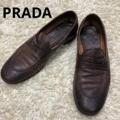 美品✨プラダ ビジネスシューズ ローファー ロゴ型押し ダークブラウン UK8