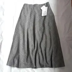 [新品]hareiro チェック柄 フレアスカート グレー