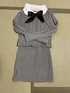 グレー ニット セットアップ リボン付き
