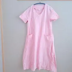 ピンク Vネック 半袖ワンピース