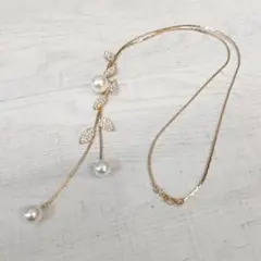 1280 新品　ゴールドシンプル ネックレス 5pgjtレディース パール 花柄