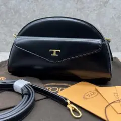 【未使用に近い】 TOD'S トッズ Tタイムレス ショルダー レザー 黒