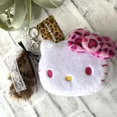 未使用　ハローキティ　ポーチ ヒョウ柄　ファーキーホルダー　ギャル　JK しっぽ