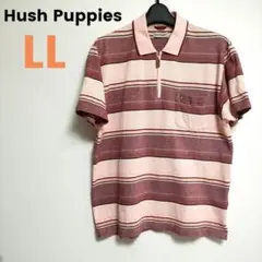 Hush Puppies メンズ ポロシャツ ピンク ボーダー ロゴ LL 美品