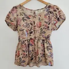 AuntieRosa アンティローザ 花柄トップス コブラン柄 パフスリーブ
