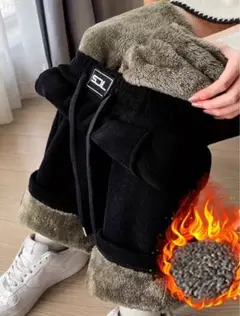 コーデュロイファー フレアパンツ ブラック　XXL