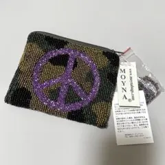 未使用タグ付き♪MOYNA ビーズ ポーチ 迷彩 カモフラ ピースマーク