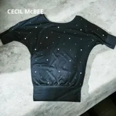 CECIL McBEE ハート模様の半袖トップス ブラック M
