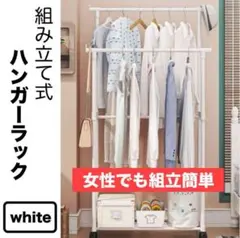 【ハンガーラック】 白 キャスター付き ダブルハンガー 部屋干し 収納 組立