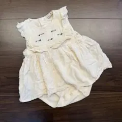 【中古】プティマイン　ヨークレース　ロンパースつきワンピース　アイボリー　80