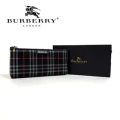 【未使用】Burberry バーキャンバス 小物入れ 化粧 ネイビー 元箱付き