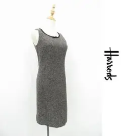 H134/美品 Harrods ひざ丈ワンピース ドレス ツイード シルク混 1