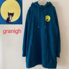 グラニフ　【こねこのぴっち】　ロング丈 パーカー フーディー　総柄　刺繍　猫好き