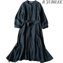 【R JUBILEE】リネンストライプガウン S ブラック ワンピース