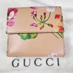 美品✨ GUCCI グッチ 折り財布 花柄 レザー ピンクベージュ ブルームス