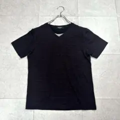 【プラスワン】Vネック Tシャツ 半袖 ボーダー柄 ダークパープル レディースM