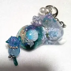 キーホルダー　ハンドメイド　レジン　猫の親子