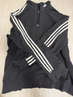 希少 古着 adidas ハーフジップ スウェット 黒 白 スリーストライプ