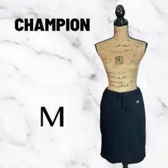 【champion】ストレッチデニムタイトスカート　ロゴ　ウエストゴム紐　黒M