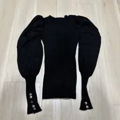 パフスリーブ トップス ニット ブラック 黒