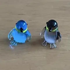 ★美品★ ガラス細工　ペンギン　2個セット　青　黒