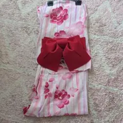 浴衣 150cm ピンクと赤の花柄